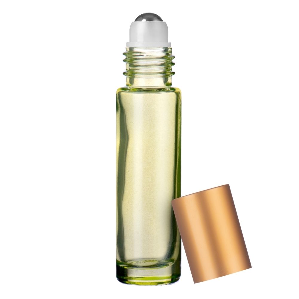 1/3 oz. Amber Glass Bottles with Metal Roll-ons and Matte Gold