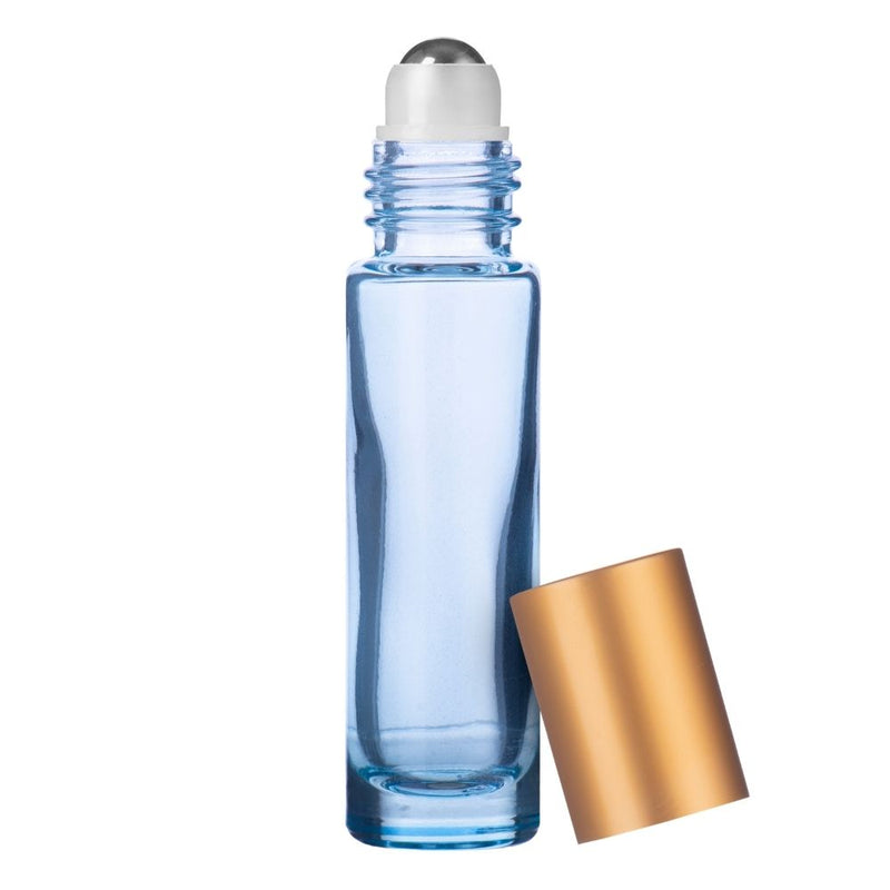 250-Pack 10ml Essential Oil Roller Bottles - Glass With Stainless Steel Balls, Leakproof, Funnels Included (Blue)